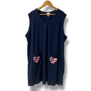 Vintage Fashion Bug Navy Blue Patriotic Sleeveless Dress Womens Plus Size 26/28W